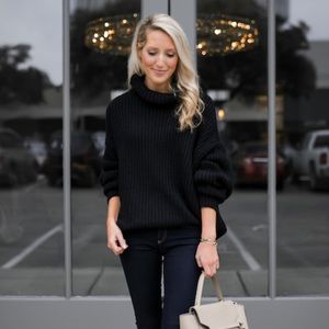 Free People swim too deep Black Turtleneck Sweater